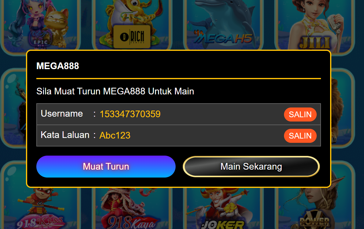 ID test Mega888 details screenshot in Megah5 website