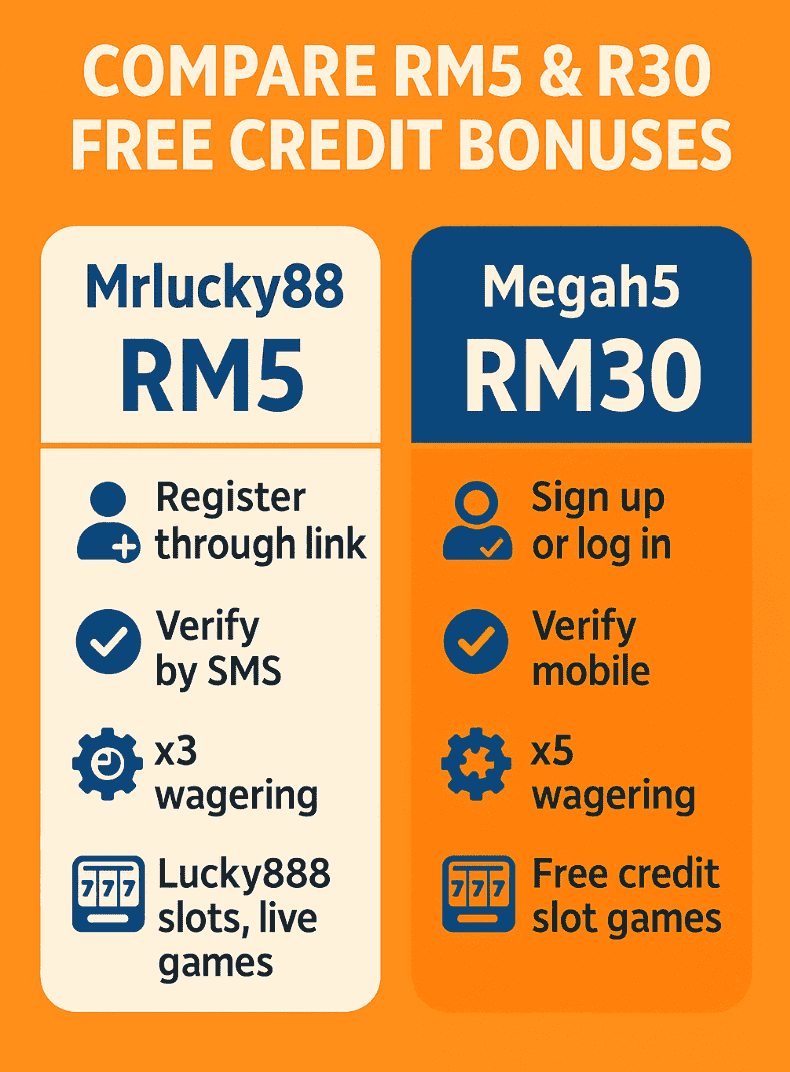 Comparion of bonus Link Claim Free Credit RM5 at Mrlucky88
