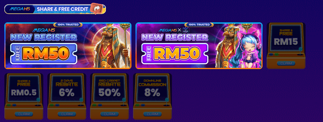 Megah5 Free Credit RM50 No Deposit