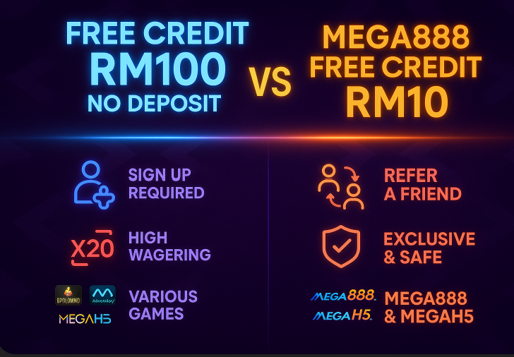 Image comparison between Free Credit RM100 No Deposit & Mega888 Free Credit RM10