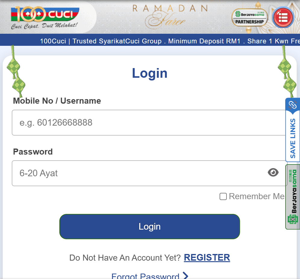 100cuci login page