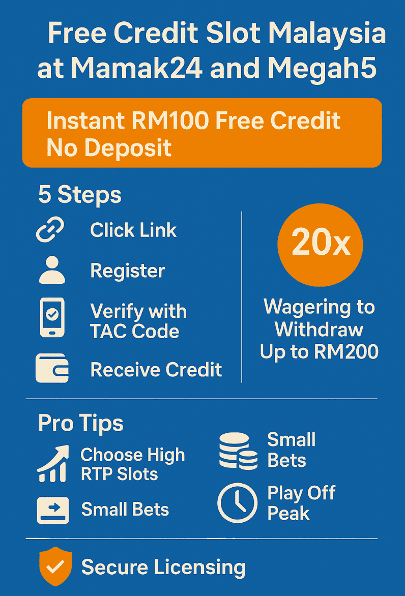 Summary on Free Credit Slot Malaysia at Mamak24 Slot Casino and Megah5 Guide